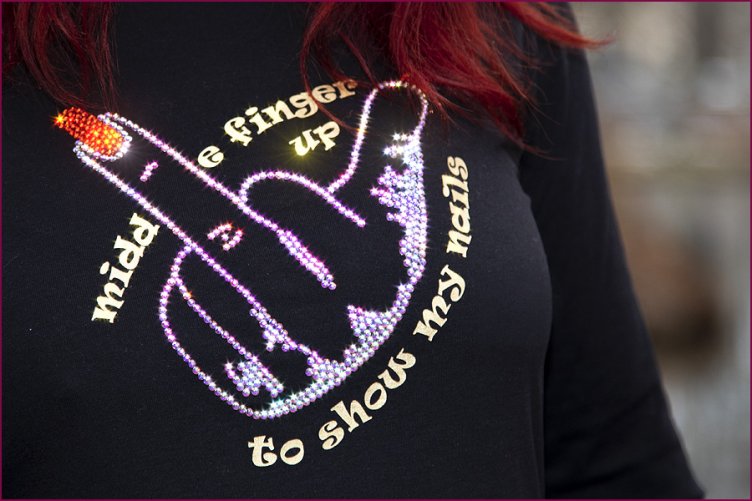 Strass Shirt Middlefinger up 